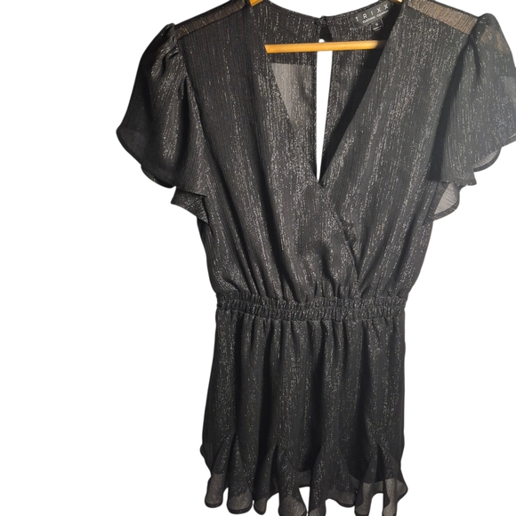 TRIXXI Black Shimmer Mini Dress Flutter Sleeve V-Neck Elastic Waist Small - Picture 2 of 11